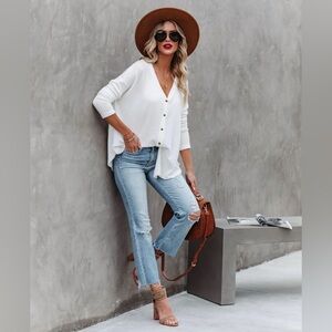 New York Waffle Knit Button Up size Large